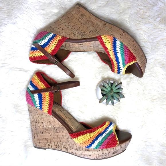 Mia Shoes - MIA Rainbow Pride Festival crochet macrame cork